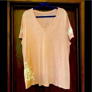 Lane Bryant pink tee with white floral appliqué